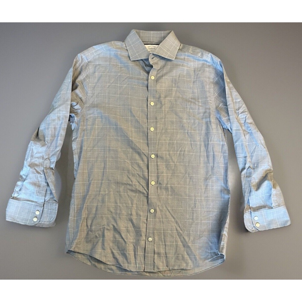 Charles Tyrwhitt Long Sleeve Button Up Shirt Blue Check 16/32 Slim Large JBHS